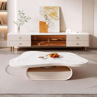 Table basse nuage moderne et polyvalente, blanc pur, design épuré, combinaison meuble TV et table à thé, en pierre frittée, pour salon et hôtel