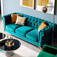 Exclusif de luxe 1-3 places en acier inoxydable velours canapé tufté extensible lumière luxe pour la maison hôtel salon ensemble de meubles