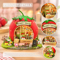 Kit artisanal en métal pour la création de maisons miniatures DIY, thème Bear Berry Shop, avec lumière LED en carton, puzzle 3D, ornement de bibliothèque, cadeau