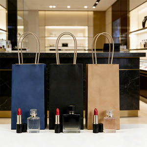 Sacs en papier blancs carrés personnalisés à fond carré, sacs en papier brun pour bijoux, parfum, rouge à lèvres, cadeaux - Product Image 2