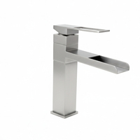 Robinet de lavabo monotrou en acier inoxydable 304, style contemporain, finition brossée, avec cartouche céramique, eau chaude et froide
