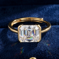 Bague ajustable Rinntin SMOR20 en moissanite taille émeraude 4 carats couleur D VVS, en argent sterling 925, ton jaune, bijoux fins