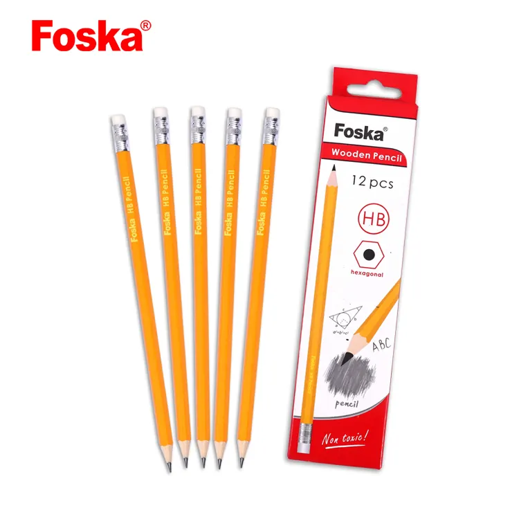 Foska Stationery 12pcs Color Box Yellow 7 inch Break-Resistant HB Graphite Wooden Pencil Standard #2 HB Pencil For School Office