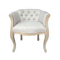 Fauteuil de salon SG129 de style français, en bois sculpté à la main italien, avec accoudoirs capitonnés en tissu de lin beige, design antique pour chambre à coucher et hôtel