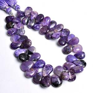 Perles naturelles en forme de poire Charoite de qualité AAA perles de pierres précieuses à facettes en vrac pour la fabrication de bijoux en gros - Product Image 1