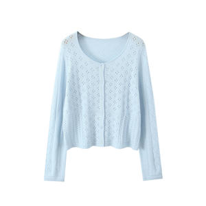 Cárdigan de punto calado de lana para mujer Happy Plus, talla grande, grosor medio, antipilling, estilo universitario sencillo - Product Image 2