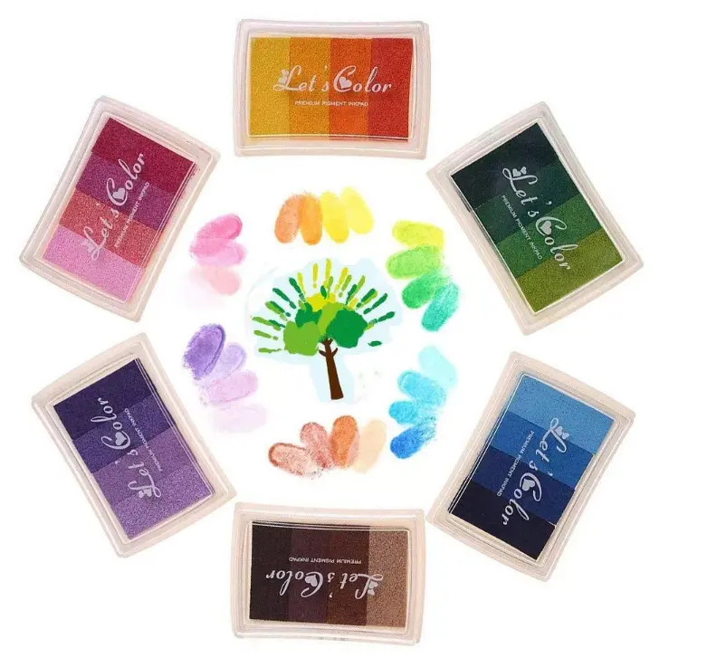 Almohadilla de tinta artesanal, conjunto de 6 sellos de arcoíris, artesanal, Multicolor