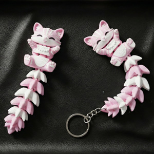 Cartoon Keychain Fox Cat 3D Printed Tail Pendant Plastic PVC Lightweight Souvenir Gift Pink Orange Color - Product Image 2