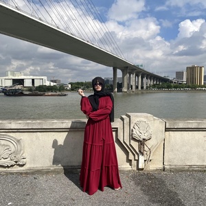 6420# Bubble Chiffon Simplicity Solid Color Elastic Sleeves Splicing Fashion Long Dress Muslim Turkey Islamic Clothing - Product Image 6