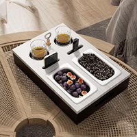 Organisateur de canapé et table basse en bambou, plateau multifonction écologique avec deux bols à collation, emballé en carton