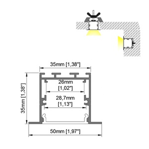 Tùy chỉnh bất kỳ kích thước LED tuyến tính ánh sáng 35x50mm lõm tản nhiệt Trắng đen bạc LED Nhôm hồ sơ cho LED Strip - Product Image 6