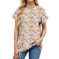 Camiseta de manga corta de verano para mujer, Camisetas estampadas con cuello redondo, camiseta informal holgada de manga corta para mujer
