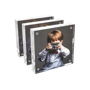 Bingkai foto Magnet akrilik Desktop 4x4 inci bingkai foto dua sisi grosir