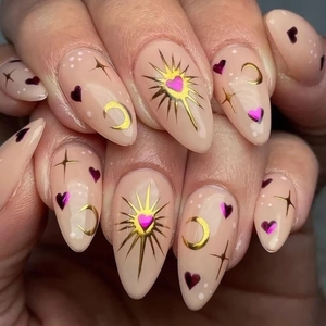 <span class=keywords><strong>Uñas</strong></span> Postizas Acrílicas con Decoración de Perlas y Diamantes de Imitación Estilo Francés, Diseño Simple de Almendra, para Regalo - Product Image 2