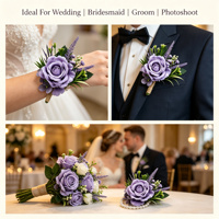 Ensemble de corsages et boutonnières en perles de lavande et roses violettes pour la mariée, le marié, les demoiselles d'honneur, la décoration de mariage et de bal