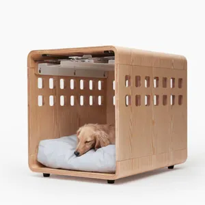 Hand-Made Solid Wood Pet Bed House Crate Tables Modern Luxury Pet Furniture Wood Dog Crate