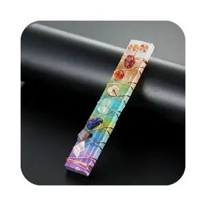Bán Buôn Tự Nhiên Cầu Vồng Reiki Đá Quý Đánh Bóng Selenite Raw Wand Stick Với Đá Quý Yoga Bảy Chakra Đá Cho Phong Thủy
