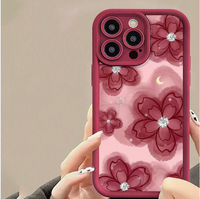 Étui de protection antichoc en TPU avec motif floral encre et design d'objectif pour iPhone 11 12 13 14 15 16 17 18 Pro Max