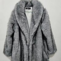 Manteau long de luxe vintage pour femme, col châle en fausse fourrure de renard, chaud et épais, à carreaux unis, grande taille, mode hiver
