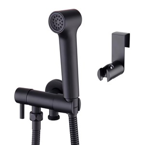 Juego de rociador de bidé de mano para inodoro, montado en la pared, de acero inoxidable 304, negro mate de lujo - Product Image 2