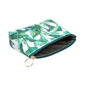 Sac cosmétique portatif d'impression tropicale, pochette de maquillage imperméable en gros de modèle de feuille de cuir d'unité centrale - Product Image 4