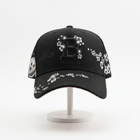 Casquette de baseball 5 panneaux unisexe en gros avec lettres en strass scintillants, broderie florale, respirante, imperméable, pour l'extérieur, style Hip Hop
