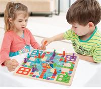 En bois 2 en 1 échiquier volant double face serpent et échelles échecs volants jeu de société multifonctionnel deux en un