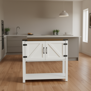 Mueble de Cocina Blanco de 2 Puertas Independiente con Estante Inferior, Estilo Rústico, Almacenamiento para Entrada - Product Image 2