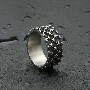 Starry <b>Ring</b> Men's Stainless Steel Five Pointed Star Retro Punk Style Jewelry Gift <b>Silver</b> Color 26089 - Product Image 3