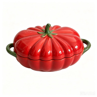 Plat à four en céramique Lelyi Creative, ovale, en forme de citrouille, à double anse, pour la cuisson et les soupes. Vaisselle de table avec couvercle