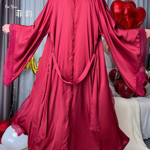 Kimono in <span class=keywords><strong>Raso</strong></span> con Bordo in Pizzo, <span class=keywords><strong>Vestaglia</strong></span> Lunga Avvolgente, Lussuoso Abbigliamento da Notte per Donne - Product Image 3