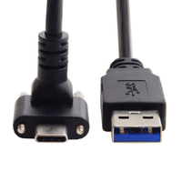 Kabel USB 3.0 a Male ke Type C dengan Panel Mount Pengunci Sekrup Sudut 90 Derajat Khusus, Konduktor Tembaga Murni, Pelindung Jalinan, Selubung PVC