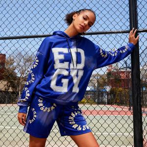 Ensemble survêtement décontracté 2 pièces pour homme, style streetwear, avec logo personnalisé, impression flocage, tie-dye, coupe oversize à épaules tombantes, comprenant un sweat à capuche et un pantalon de jogging - Product Image 2