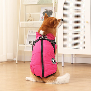 Abrigo de Algodón para Perro, Forrado de Felpa, Grueso, Reflectante, con Arnés, Cálido para Otoño e Invierno, para las Cuatro Estaciones, Color Sólido, Ropa para Mascotas de Poliéster - Product Image 4
