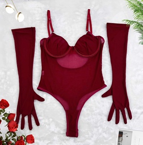 Nuovi body Shapewear senza maniche per donna Sexy body Sexy Sexy Lingerie rossa con un paio di guanti - Product Image 5