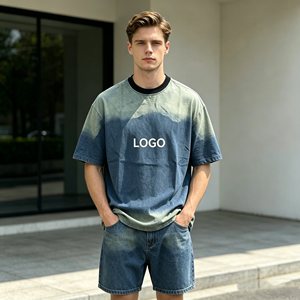 Ensembles de t-shirts en denim de haute qualité pour hommes, shorts en jean à manches courtes avec imprimé singe, ensembles en denim deux pièces pour hommes, décontractés pour l'été, 420g - Product Image 1