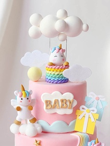 Decoración para Pasteles, Adornos para Pasteles <span class=keywords><strong>de</strong></span> Cumpleaños para Niños, Lindos Unicornios, Cestas, Nubes, Globos, Lazos - Product Image 4