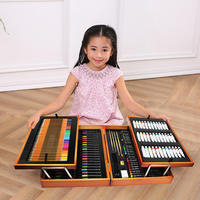 Coffret cadeau pour enfants de 174 pièces, outils de peinture non peints, ensemble de dessin, pinceaux à aquarelle, boîte en bois à double couche, ensemble artistique