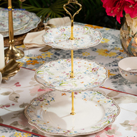 Assiette à dîner en porcelaine fine New Bone China, motif vague, support à gâteau en métal à 3 niveaux, personnalisable, doré, luxe, pour mariage, hôtel, résistant à la rouille