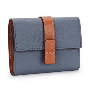 Cartera corta para mujer, billeteras triples de cuero de vaca auténtico, monedero con cremallera, tarjetero pequeño femenino de Color contrastante a la moda - Product Image 3
