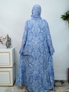 Selección del Editor: Abaya con Estampado Paisley Azul, Cuello con Muescas, Diseño en Capas, Suave y Ligera, Vestido <span class=keywords><strong>Maxi</strong></span> para Mujeres Musulmanas, Estilo Dubai, Uso Diario, Personalizable - Product Image 5