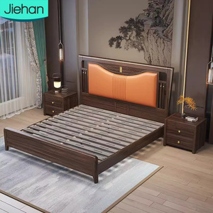 Venta caliente moderno estilo simple cama de <span class=keywords><strong>madera</strong></span> maciza <span class=keywords><strong>cabecero</strong></span> suave tamaño king Queen cama slient tablón marco de <span class=keywords><strong>madera</strong></span> cama doble - Product Image 1