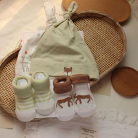 Ensemble bonnet noué et chaussettes en coton pour nouveau-né JJ163, en tissu tricoté respirant avec motif animal mignon – Vente en gros