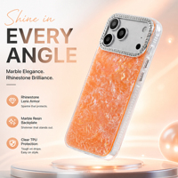 Funda de Teléfono Iridiscente con Diseño de Mármol Oscuro, TPU+PC, con Cristales de Imitación, Lente de Cámara con Brillo Reflectante, para iPhone 17 Pro Max