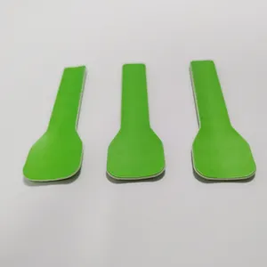 Cucharilla de papel Biodegradable para helados, cucharilla de Yogurt de color verde con estampado personalizado