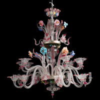Lustre LED en verre de Murano artisanal avec motif floral turquoise rose, luminaire suspendu de luxe pour la maison ou le bureau, hauteur réglable