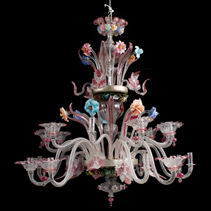 <span class=keywords><strong>Lampadario</strong></span> LED in Vetro di Murano Artigianale con Design Floreale, Turchese e <span class=keywords><strong>Rosa</strong></span>, Lussuosa Lampada a Sospensione per Casa e Ufficio, Altezza Regolabile - Product Image 2