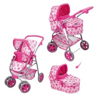 Ensemble de poussette pour poupée bébé Fei Li Toys 3 en 1 avec nacelle et guidon réglable pour poupée bébé fille avec porte-bébé