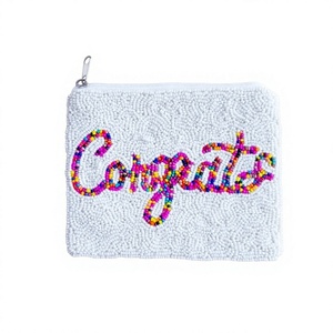 Beaded Star Pattern Cosmetic <b>Bag</b> <b>Small</b> Zipper Closure Fashion Portable Makeup Pouch <b>White</b> with Colorful Stars - Product Image 1