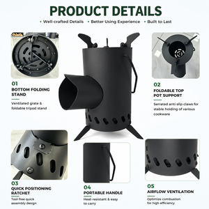 Réchaud de camping à combustion propre, portable, à <span class=keywords><strong>bois</strong></span>, sans fumée, facile à transporter et pliable pour la randonnée et le trekking - Product Image 4